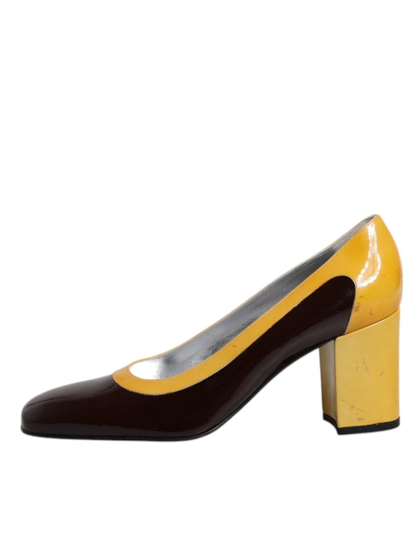 Dolce & Gabbana Yellow Brown Leather Block Heel Pumps Shoes - SMARTMARTNZ