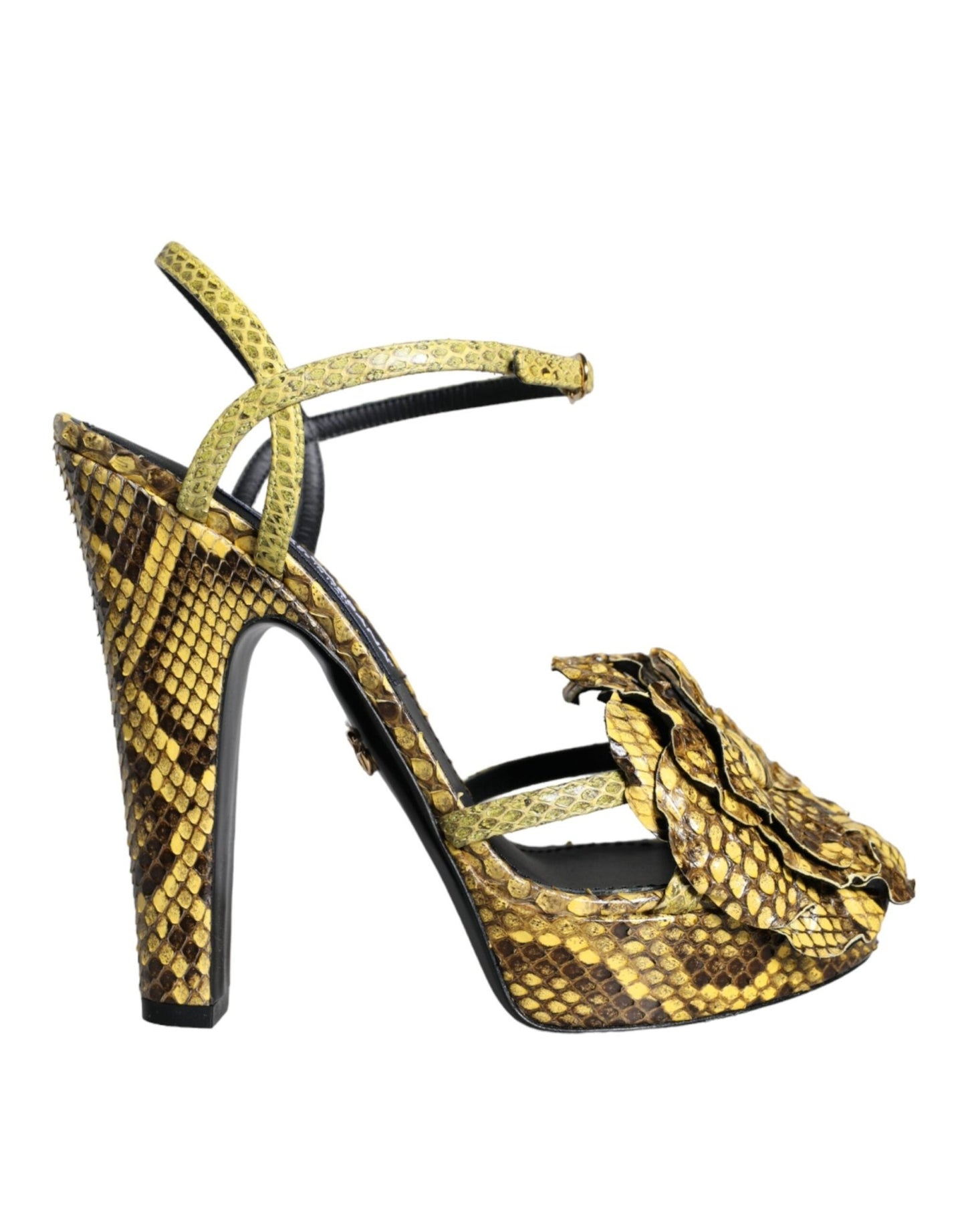 Dolce & Gabbana Yellow Exotic Leather Ankle Strap Heels Sandals Shoes - SMARTMARTNZ