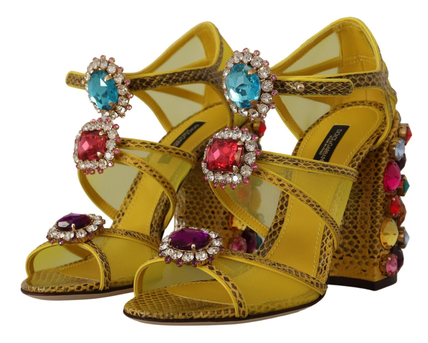 Dolce & Gabbana Yellow Leather Crystal Ayers Sandals Shoes - SMARTMARTNZ