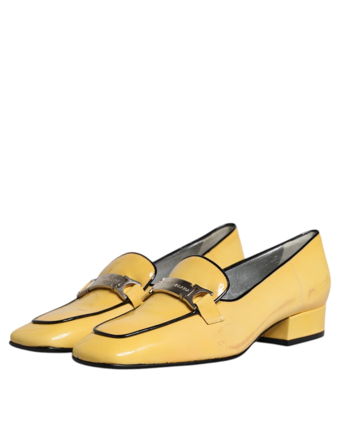 Dolce & Gabbana Yellow Leather Logo Plaque Slip On Mocassin Shoes - SMARTMARTNZ