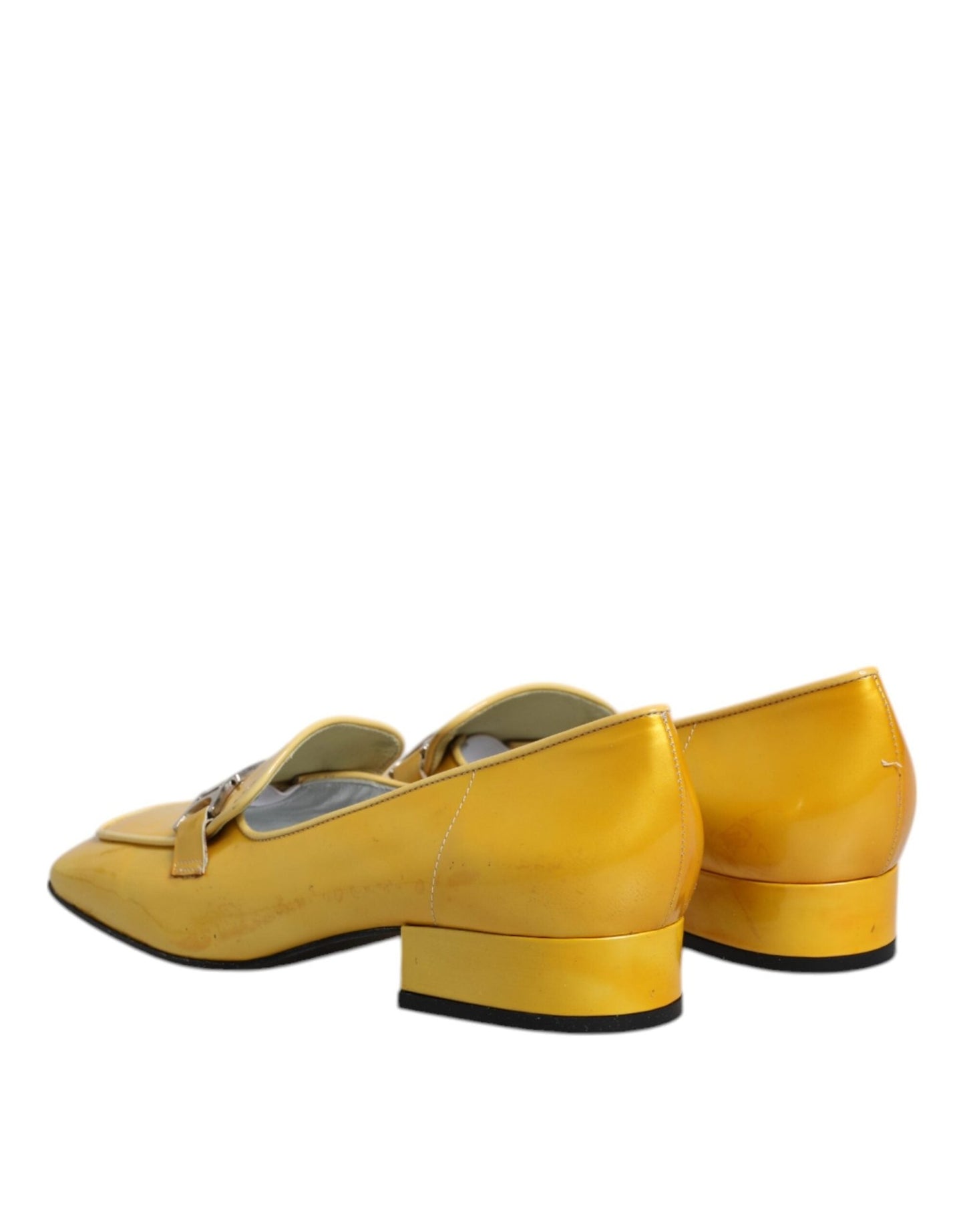 Dolce & Gabbana Yellow Leather Logo Plaque Slip On Mocassin Shoes - SMARTMARTNZ