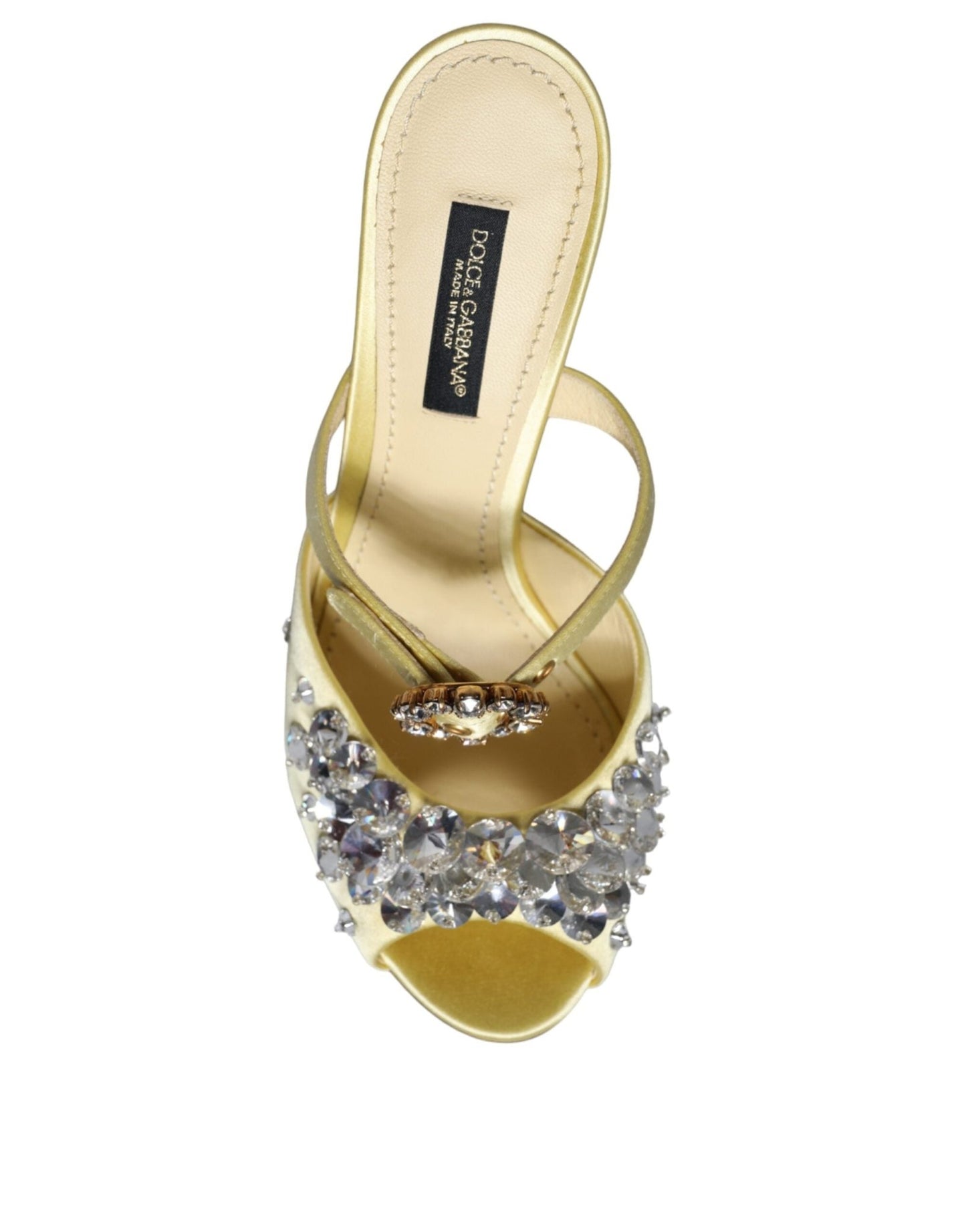 Dolce & Gabbana Yellow Mary Janes Satin Crystal Sandals Shoes - SMARTMARTNZ
