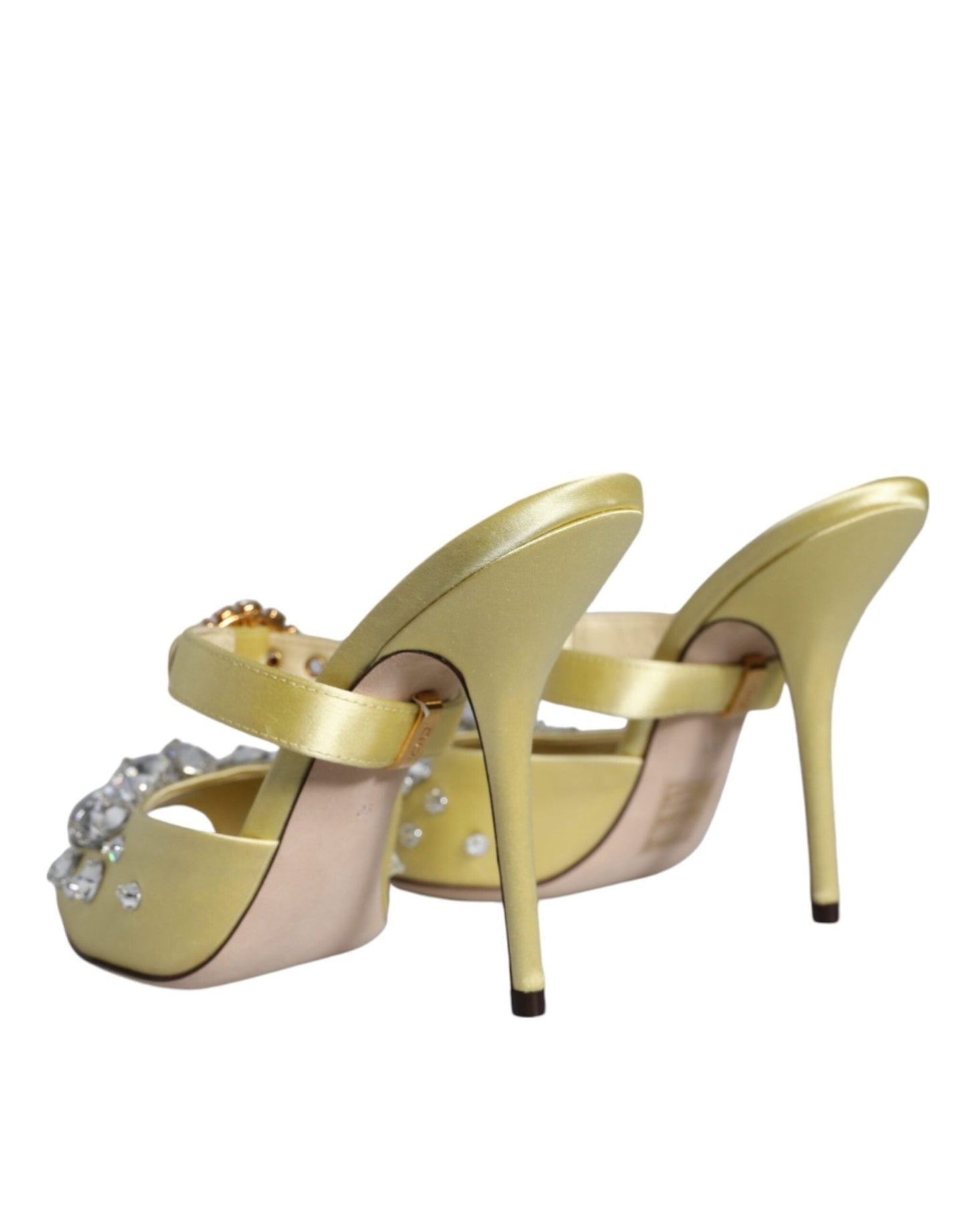 Dolce & Gabbana Yellow Mary Janes Satin Crystal Sandals Shoes - SMARTMARTNZ