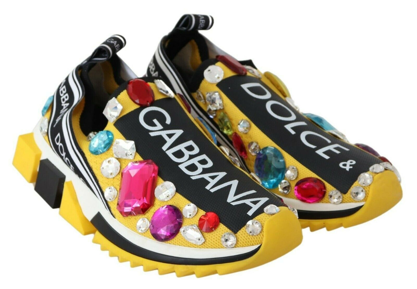 Dolce & Gabbana Yellow Multicolor Crystals Sneakers Shoes - SMARTMARTNZ
