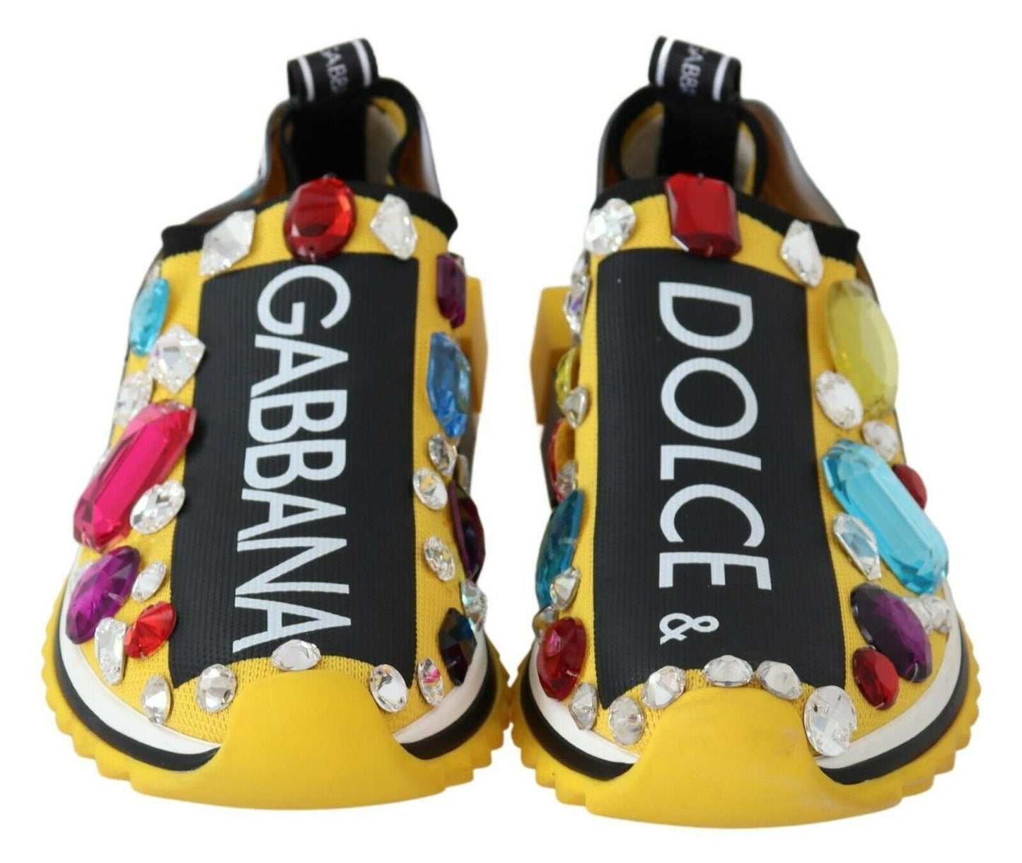 Dolce & Gabbana Yellow Multicolor Crystals Sneakers Shoes - SMARTMARTNZ