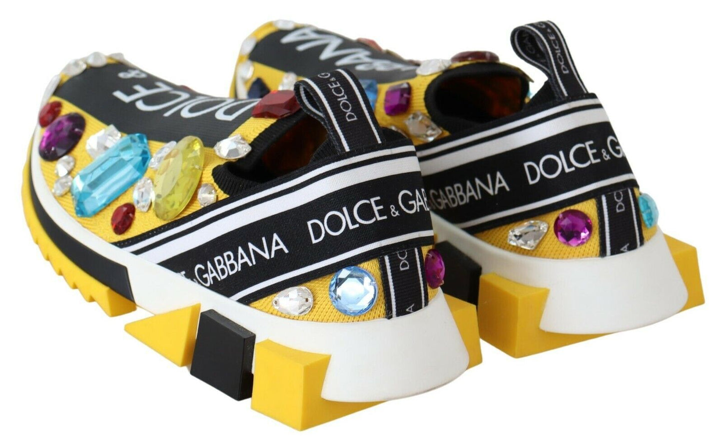 Dolce & Gabbana Yellow Multicolor Crystals Sneakers Shoes - SMARTMARTNZ