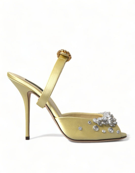 Dolce & Gabbana Yellow Satin Crystal Mary Janes Sandals - SMARTMARTNZ