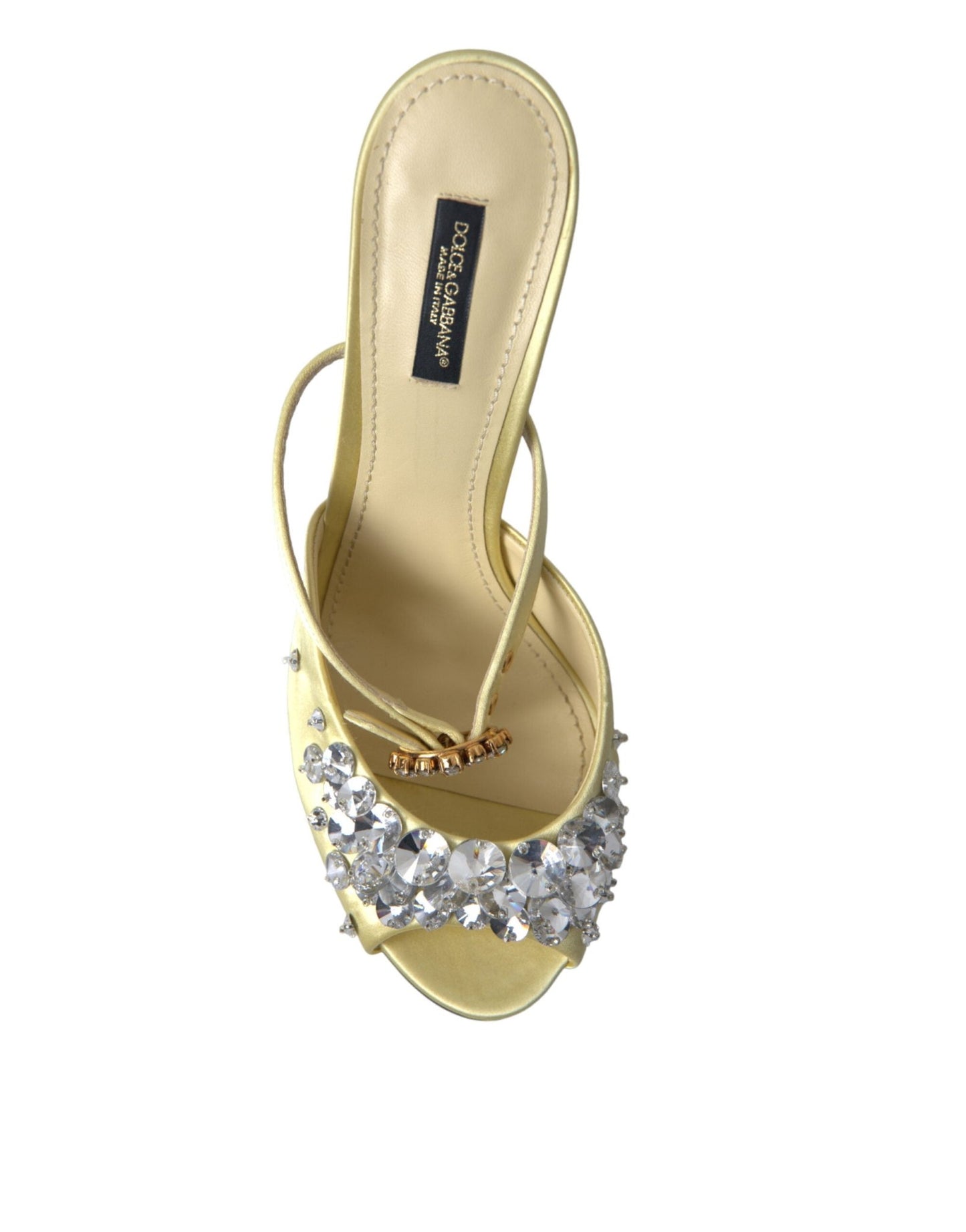 Dolce & Gabbana Yellow Satin Crystal Mary Janes Sandals - SMARTMARTNZ