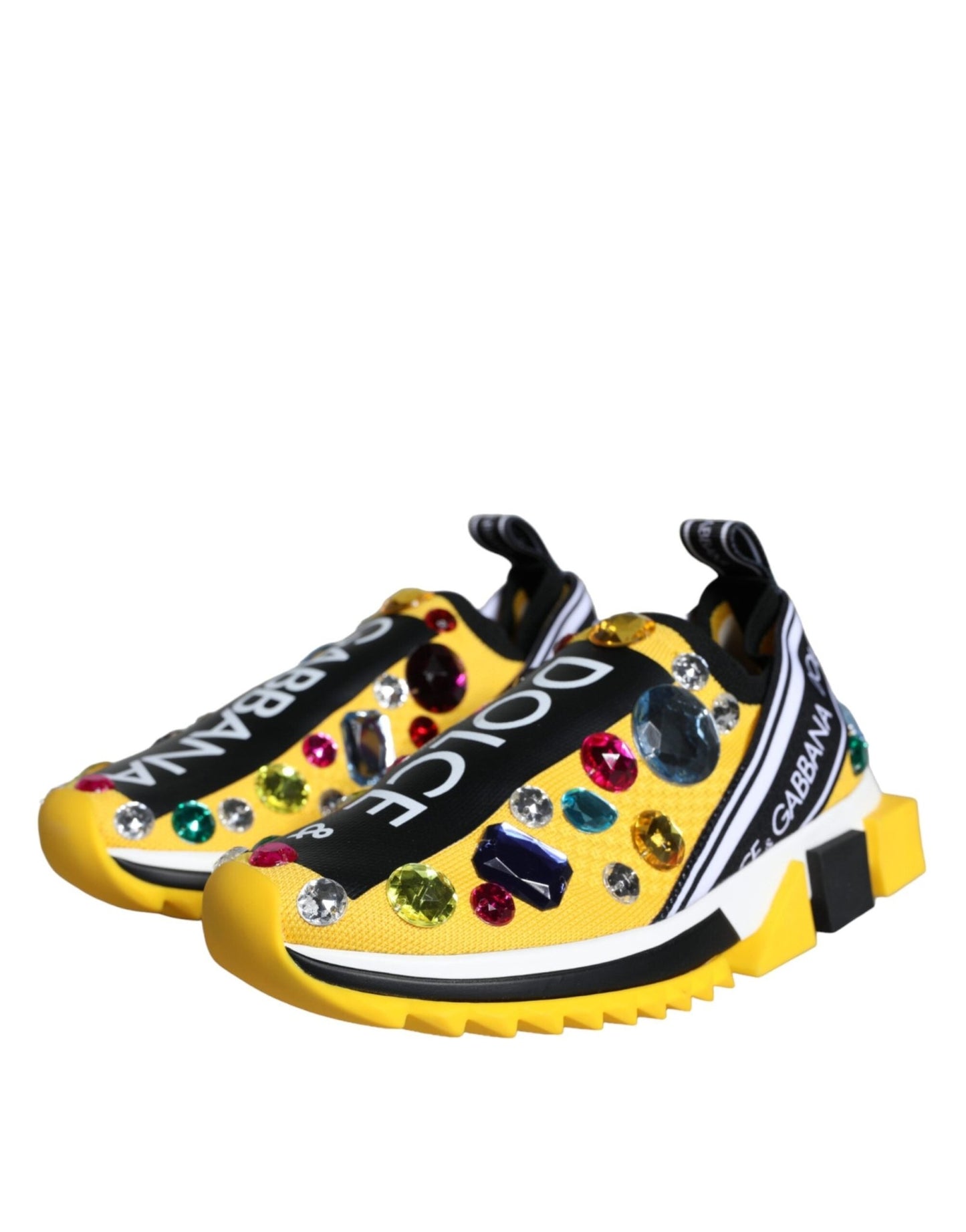 Dolce & Gabbana Yellow Sorrento Crystals Sneakers Womens Shoes - SMARTMARTNZ
