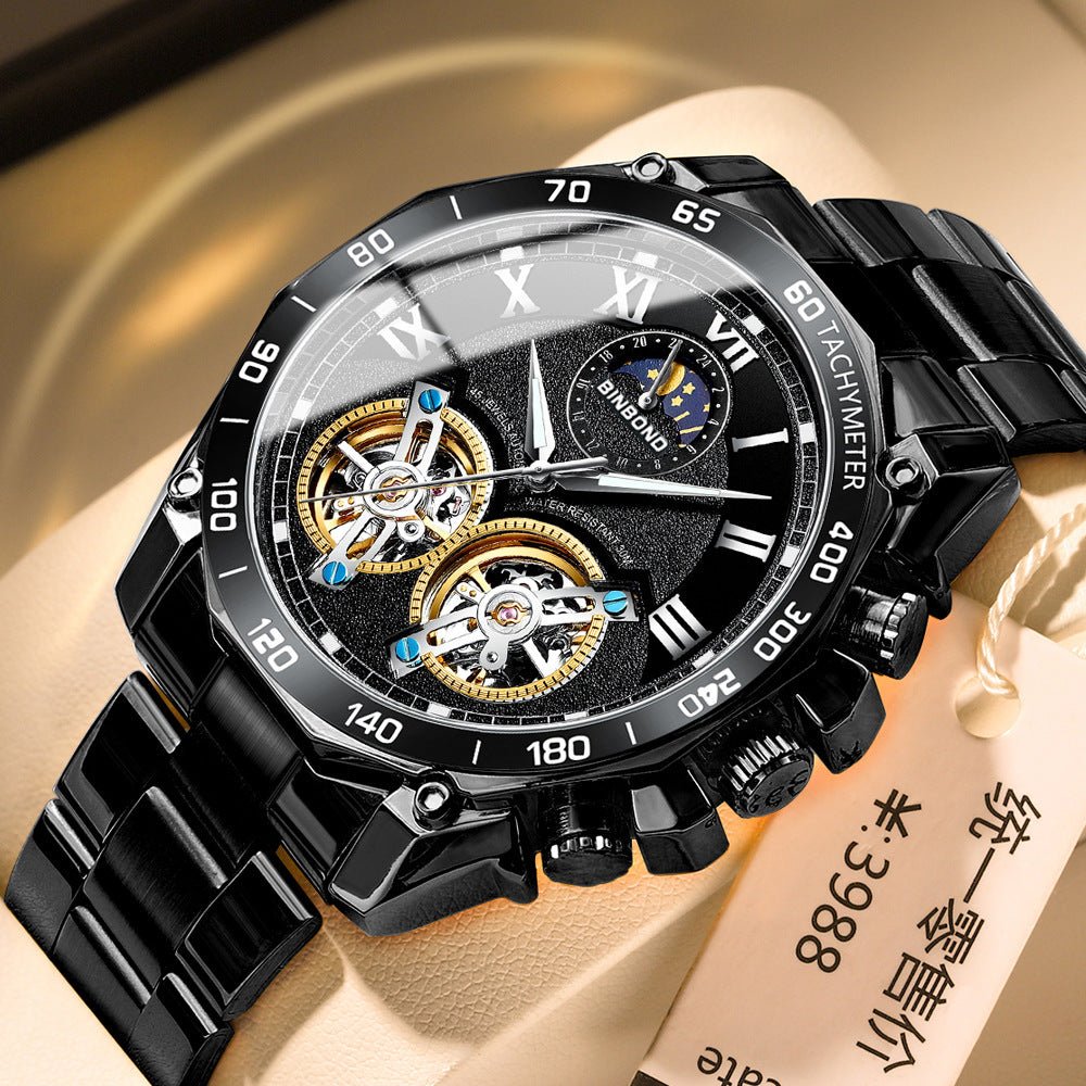 Double Men's Non - fully Automatic Machine Hollow Mechanical Watch Multi - function - SMARTMARTNZ