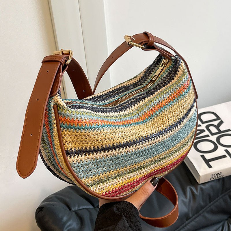 Fashion Rainbow Straw Tote Women's Casual Shoulder Messenger Bag - SMARTMARTNZ