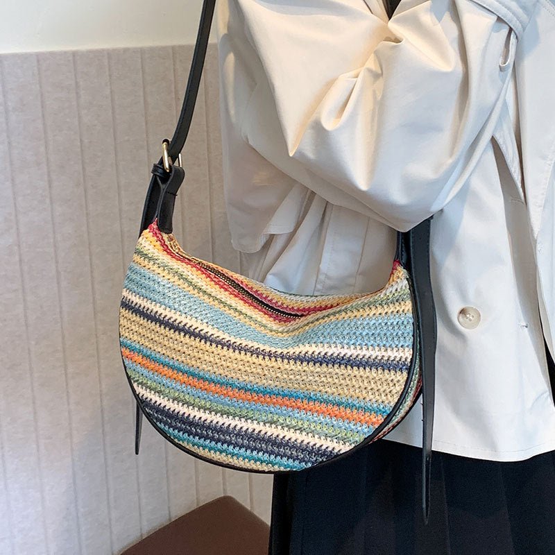 Fashion Rainbow Straw Tote Women's Casual Shoulder Messenger Bag - SMARTMARTNZ