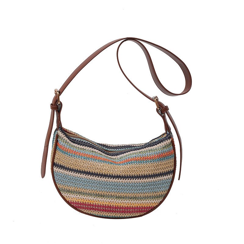 Fashion Rainbow Straw Tote Women's Casual Shoulder Messenger Bag - SMARTMARTNZ