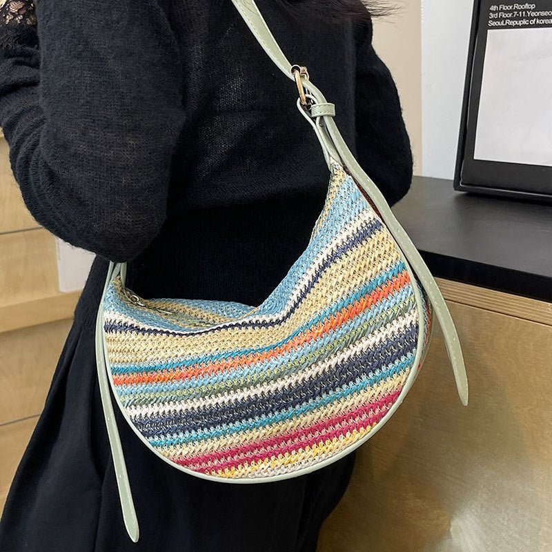 Fashion Rainbow Straw Tote Women's Casual Shoulder Messenger Bag - SMARTMARTNZ