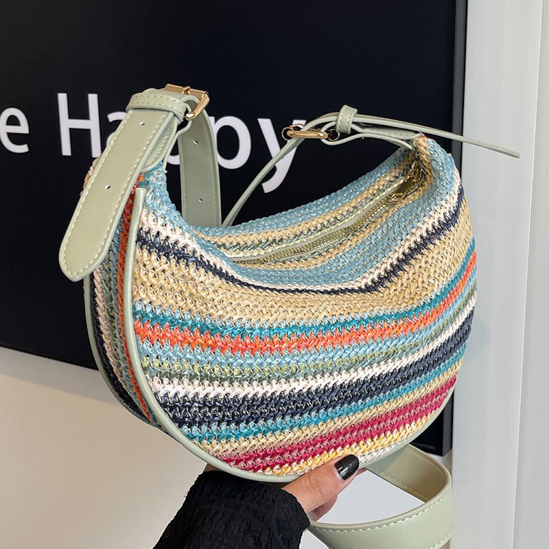Fashion Rainbow Straw Tote Women's Casual Shoulder Messenger Bag - SMARTMARTNZ