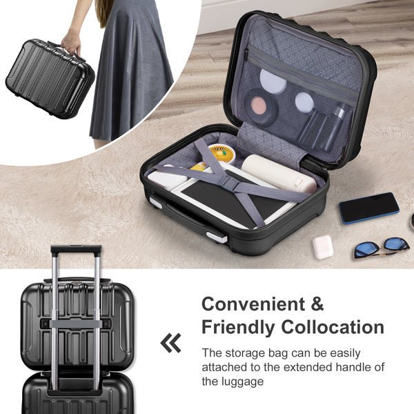 FCH Vertical Pattern 2 - Piece Set 20 Inch Expandable With 14 Inch Suitcase, ABS, PC Trolley Case, 14in 20in Silent Wheels, Inner Iron And Outer Aluminum Tie Rod, Classic Color - Black - SMARTMARTNZ