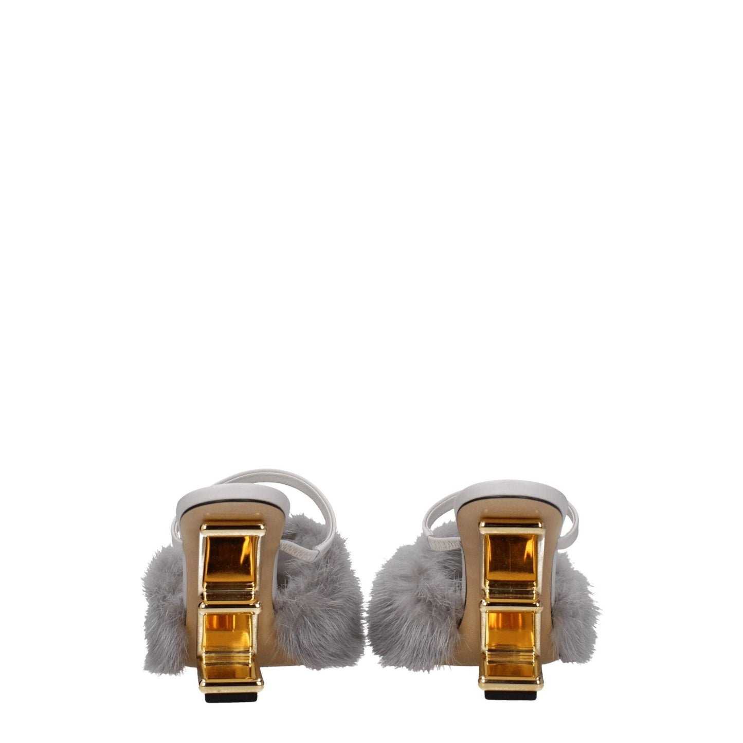 Fendi Gray Mink Slippers Sandals - SMARTMARTNZ