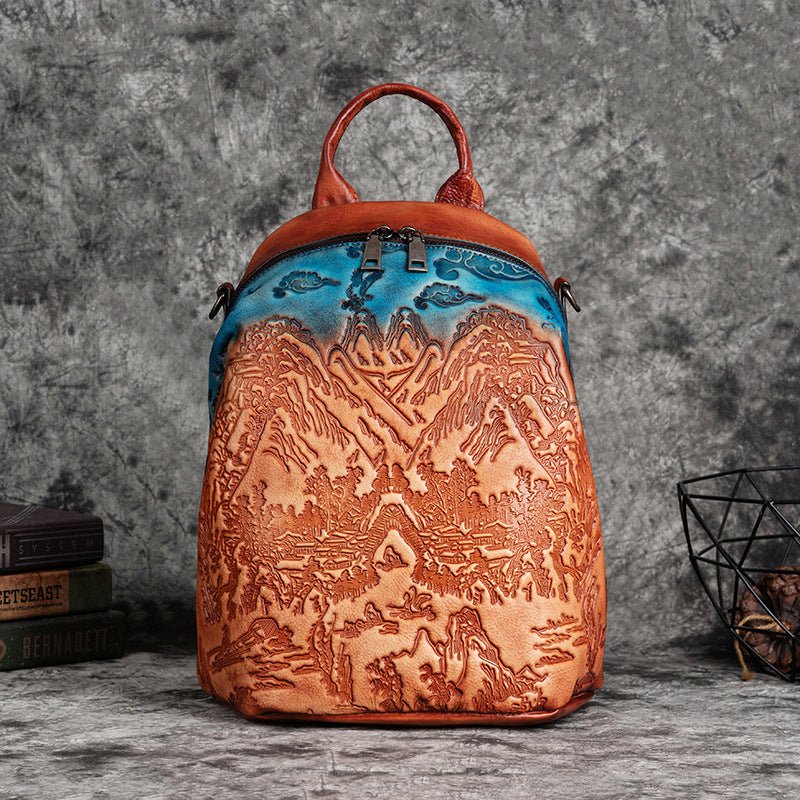 Handcrafted Cowhide Leather Backpack with Vintage Embossing Eco - Tanned Finish | Rugged Elegance Meets Functionality - SMARTMARTNZ