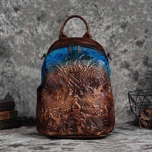 Handcrafted Cowhide Leather Backpack with Vintage Embossing Eco - Tanned Finish | Rugged Elegance Meets Functionality - SMARTMARTNZ