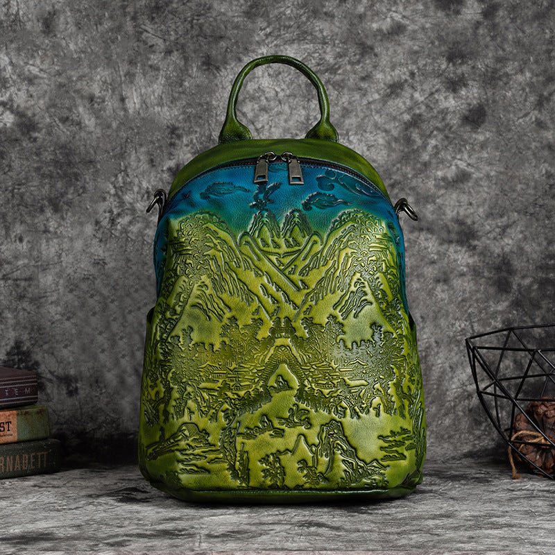 Handcrafted Cowhide Leather Backpack with Vintage Embossing Eco - Tanned Finish | Rugged Elegance Meets Functionality - SMARTMARTNZ