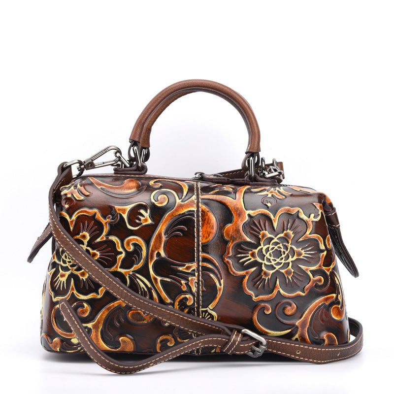 Handcrafted Leather Handbag with Personalized Print Top - Quality Cowhide | Stylish, Functional & One - of - a - Kind - SMARTMARTNZ