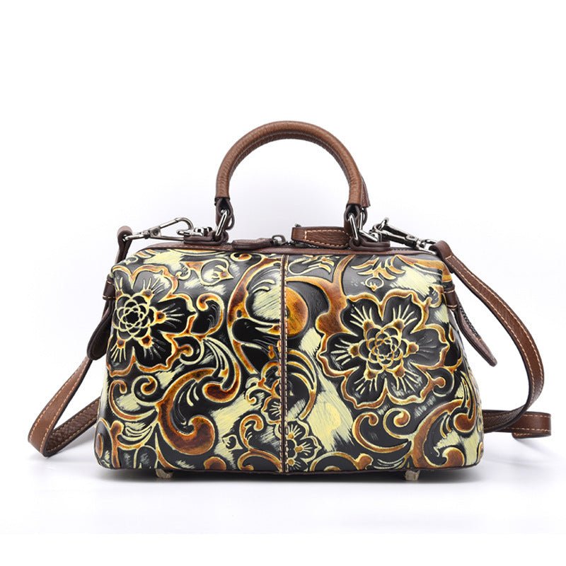 Handcrafted Leather Handbag with Personalized Print Top - Quality Cowhide | Stylish, Functional & One - of - a - Kind - SMARTMARTNZ