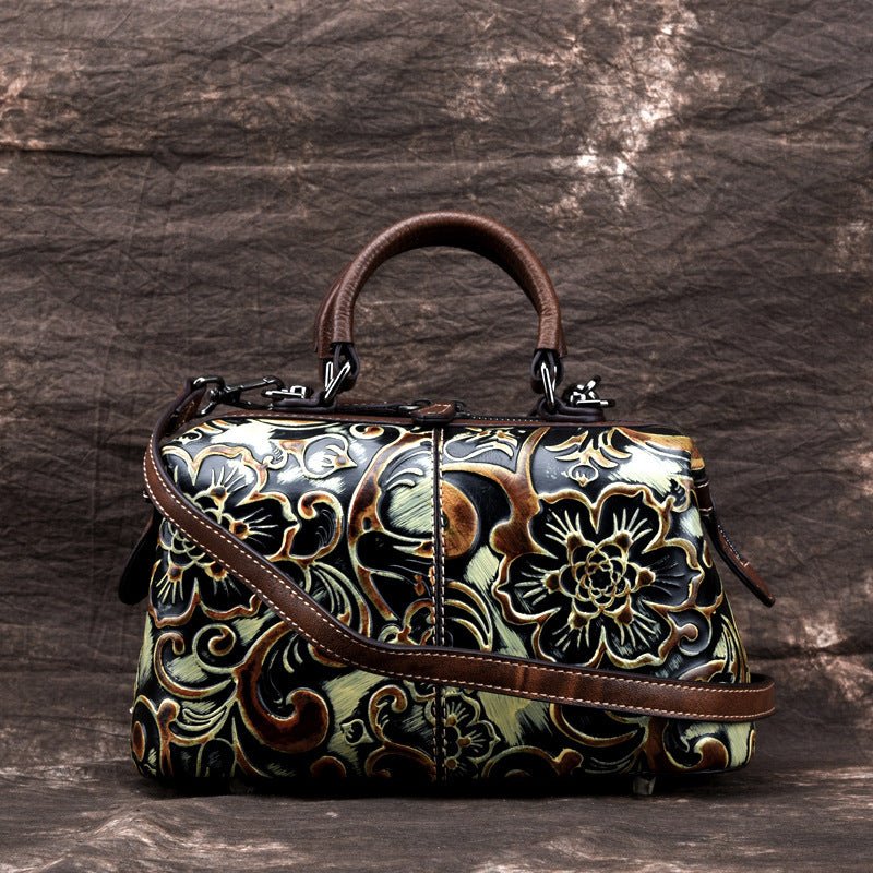 Handcrafted Leather Handbag with Personalized Print Top - Quality Cowhide | Stylish, Functional & One - of - a - Kind - SMARTMARTNZ