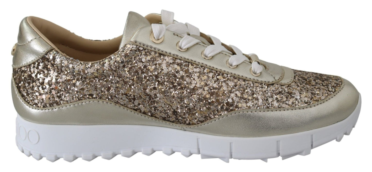 Jimmy Choo Antique Gold Glitter Leather Sneakers - SMARTMARTNZ