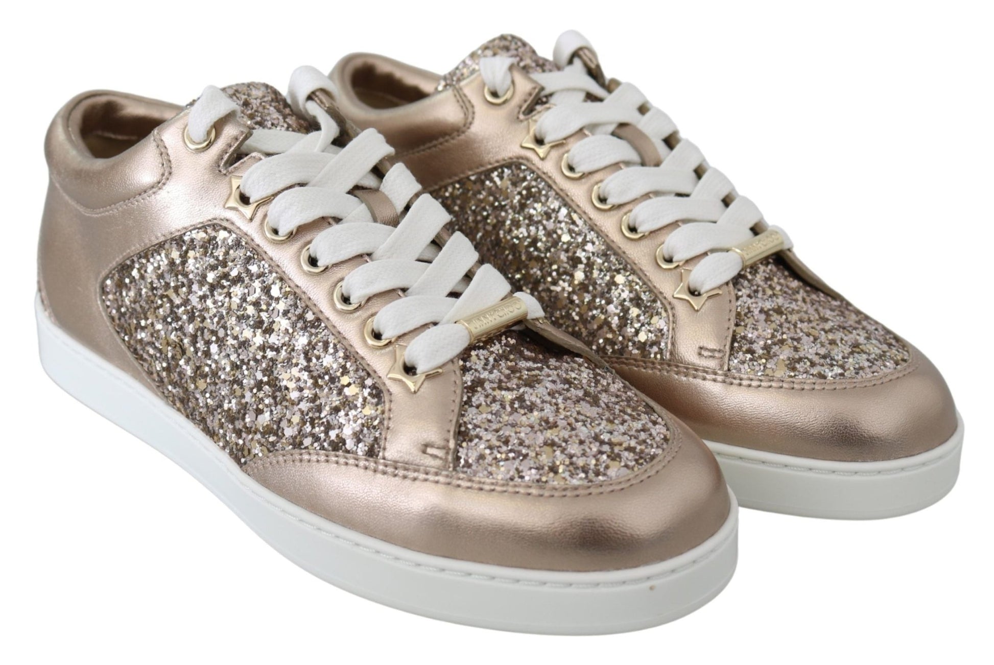 Jimmy Choo Ballet Pink Glitter Leather Sneakers - SMARTMARTNZ