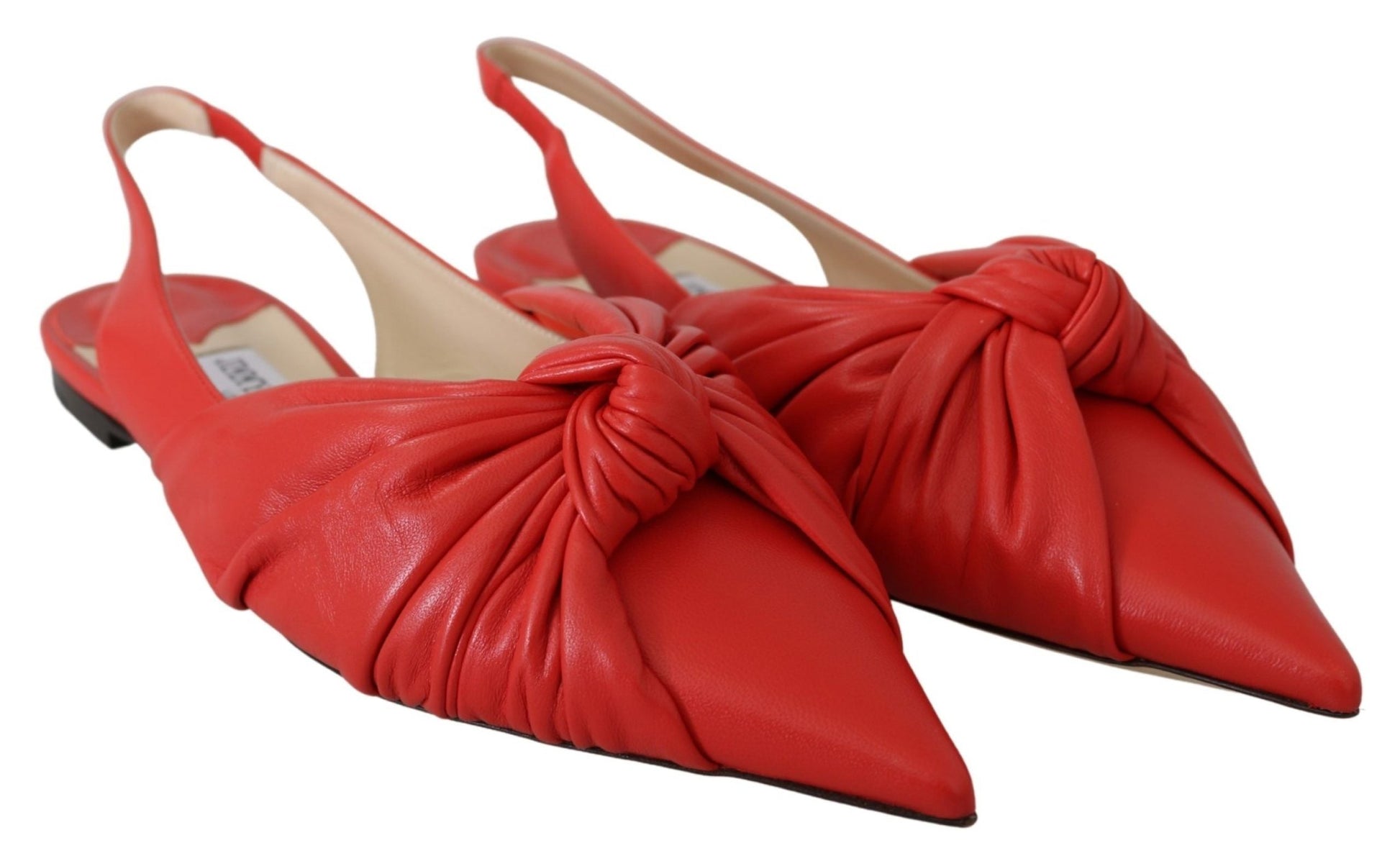 Jimmy Choo Chic Red Pointed Toe Leather Flats - SMARTMARTNZ