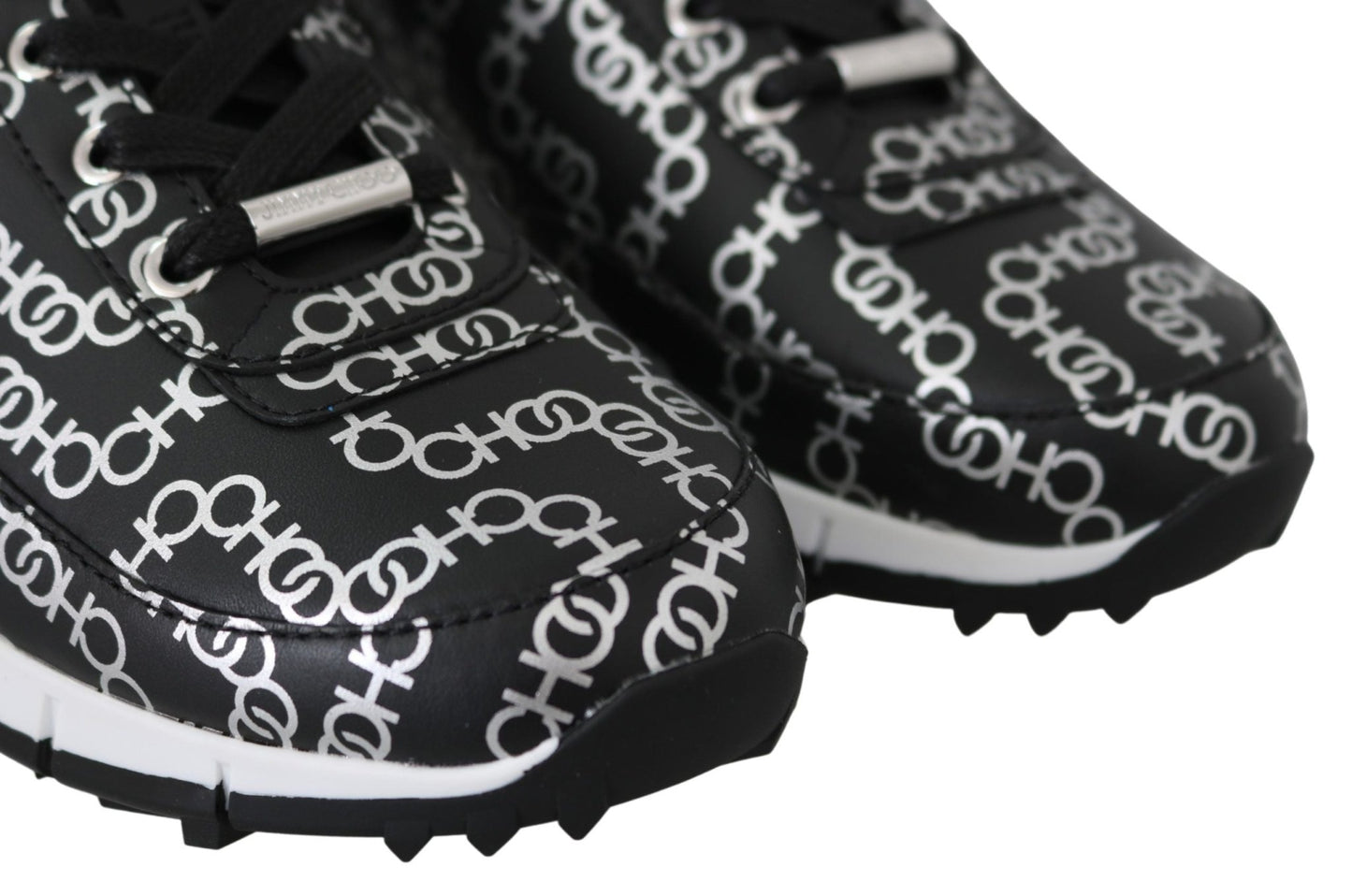 Jimmy Choo Elegant Black & Silver Leather Sneakers - SMARTMARTNZ
