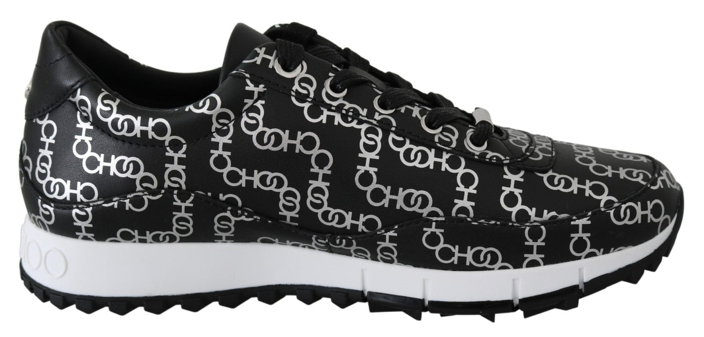 Jimmy Choo Elegant Black & Silver Leather Sneakers - SMARTMARTNZ