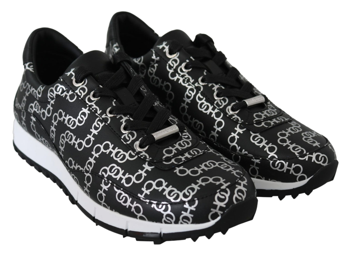 Jimmy Choo Elegant Black & Silver Leather Sneakers - SMARTMARTNZ