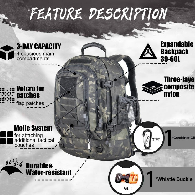 Large Tactical Backpack – Gym, Sport, Travel - SMARTMARTNZ