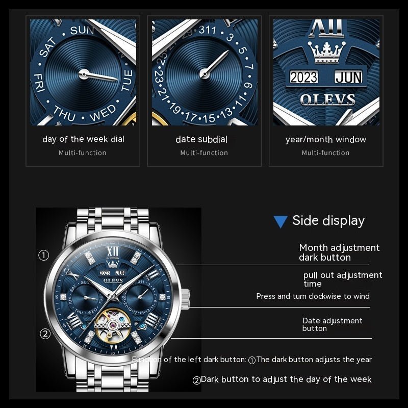 Luxury Men’s Mechanical Watch – Multi - Functional, Steel Belt, Business Classic - SMARTMARTNZ