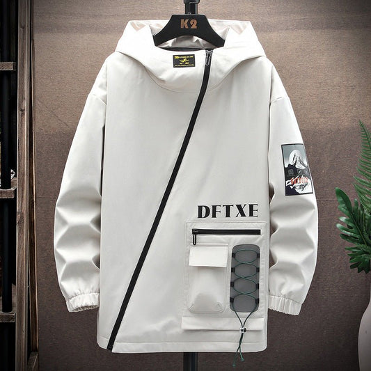 Men’s Casual Printed Street Jacket – Modern Minimal with Diagonal Zipper - SMARTMARTNZ