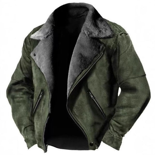 Men’s Fur - Lined Polo Collar Jacket Thickened Warm Coat with Zipper Detail Casual Yet Refined Winter Wear - SMARTMARTNZ