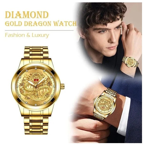 Men’s Gold Diamond Quartz Watch – Stainless Steel Gift - SMARTMARTNZ