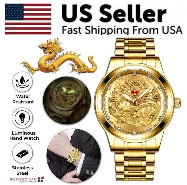 Men’s Gold Diamond Quartz Watch – Stainless Steel Gift - SMARTMARTNZ