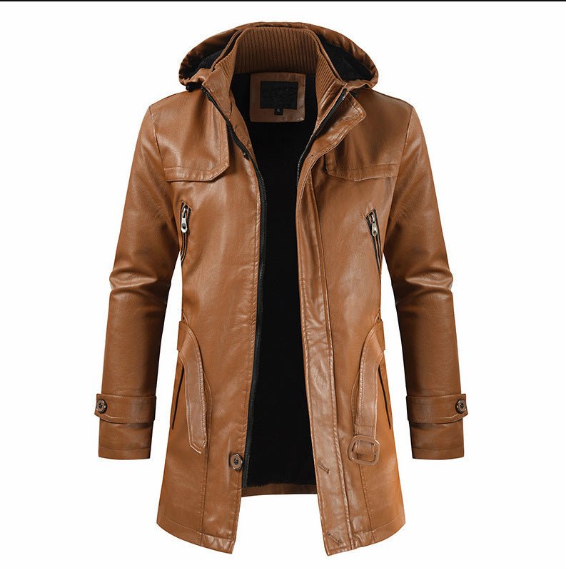Men’s Mid - Length Leather Coat – Plus Size & Sleek Style - SMARTMARTNZ