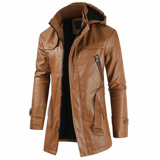 Men’s Mid - Length Leather Coat – Plus Size & Sleek Style - SMARTMARTNZ