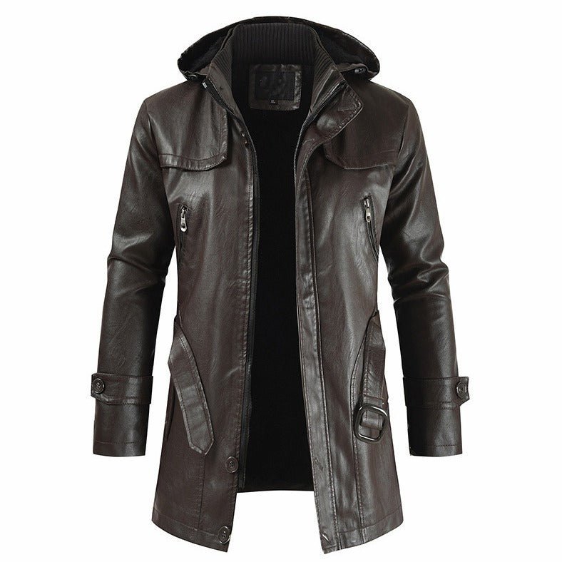 Men’s Mid - Length Leather Coat – Plus Size & Sleek Style - SMARTMARTNZ