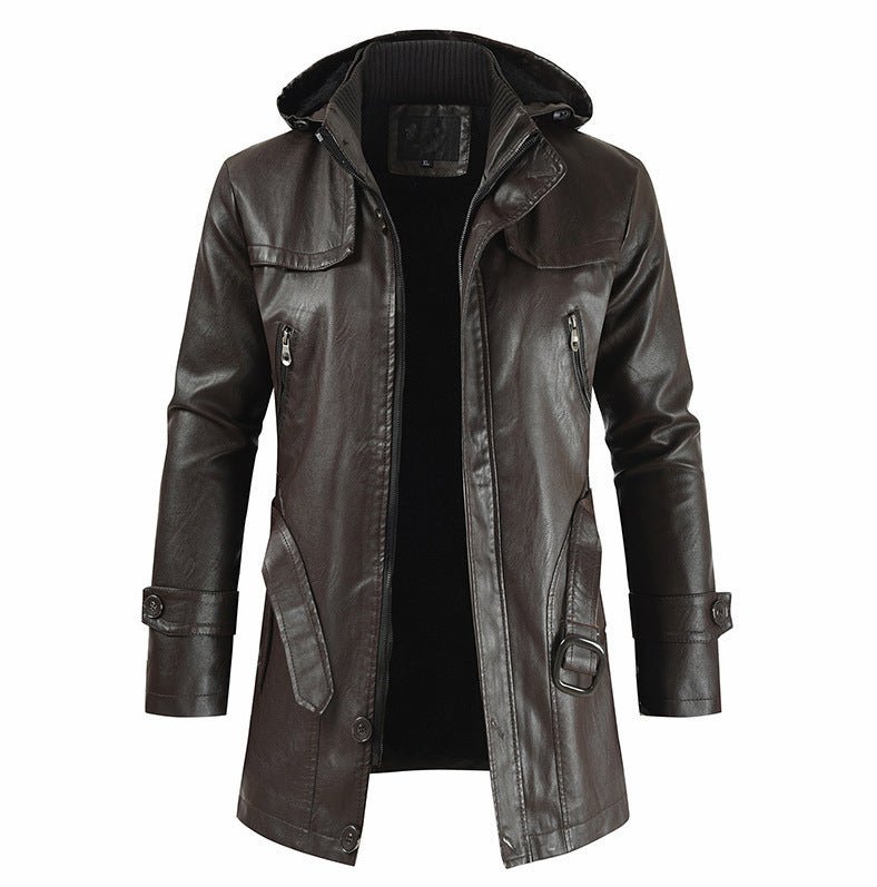 Men’s Mid - Length Leather Coat – Plus Size & Sleek Style - SMARTMARTNZ