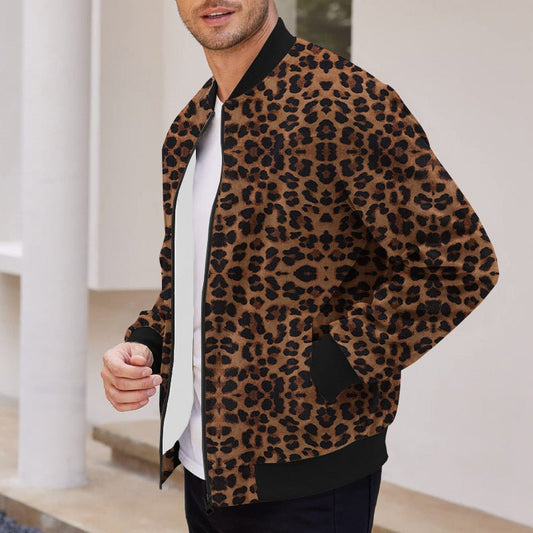 Men’s Vintage Leopard Print Jacket – Fleece - Lined, Bold Autumn Style - SMARTMARTNZ