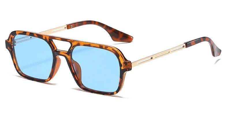 Men’s & Women’s Trendy Square Sunglasses – Double - Bridge Leopard Blue Gradient Shades - SMARTMARTNZ