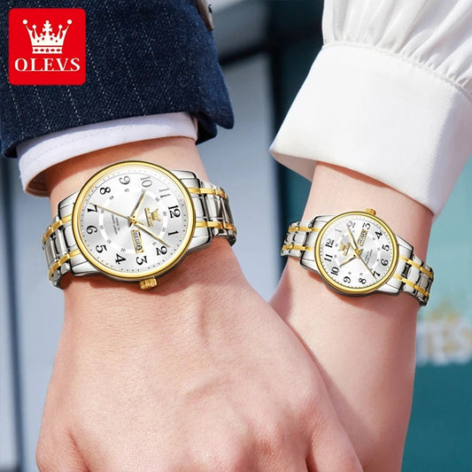 OLEVS 2891 High - Quality Couple Watches – Digital Dial Stainless Steel Quartz Wristwatches for Men & Women - SMARTMARTNZ