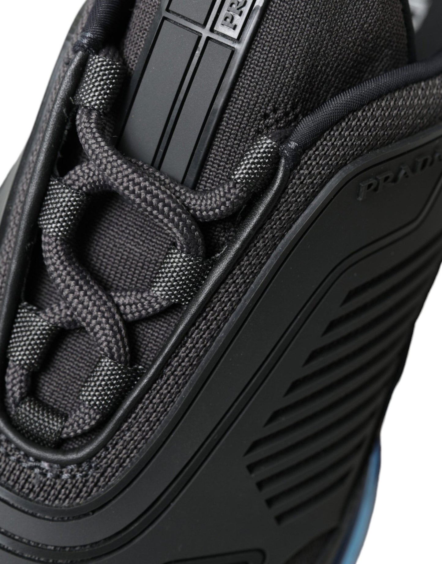 Prada Black Blue Rubber Knit Slip On Low Top Sneakers Shoes - SMARTMARTNZ