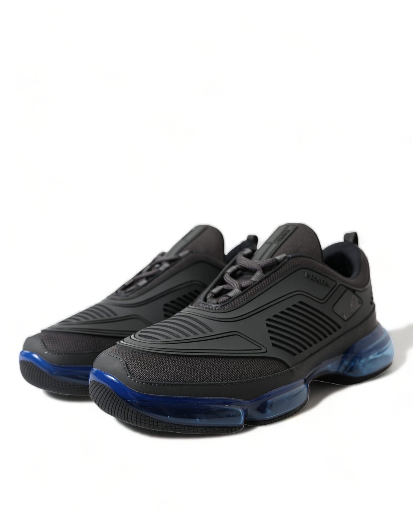 Prada Black Blue Rubber Knit Slip On Low Top Sneakers Shoes - SMARTMARTNZ