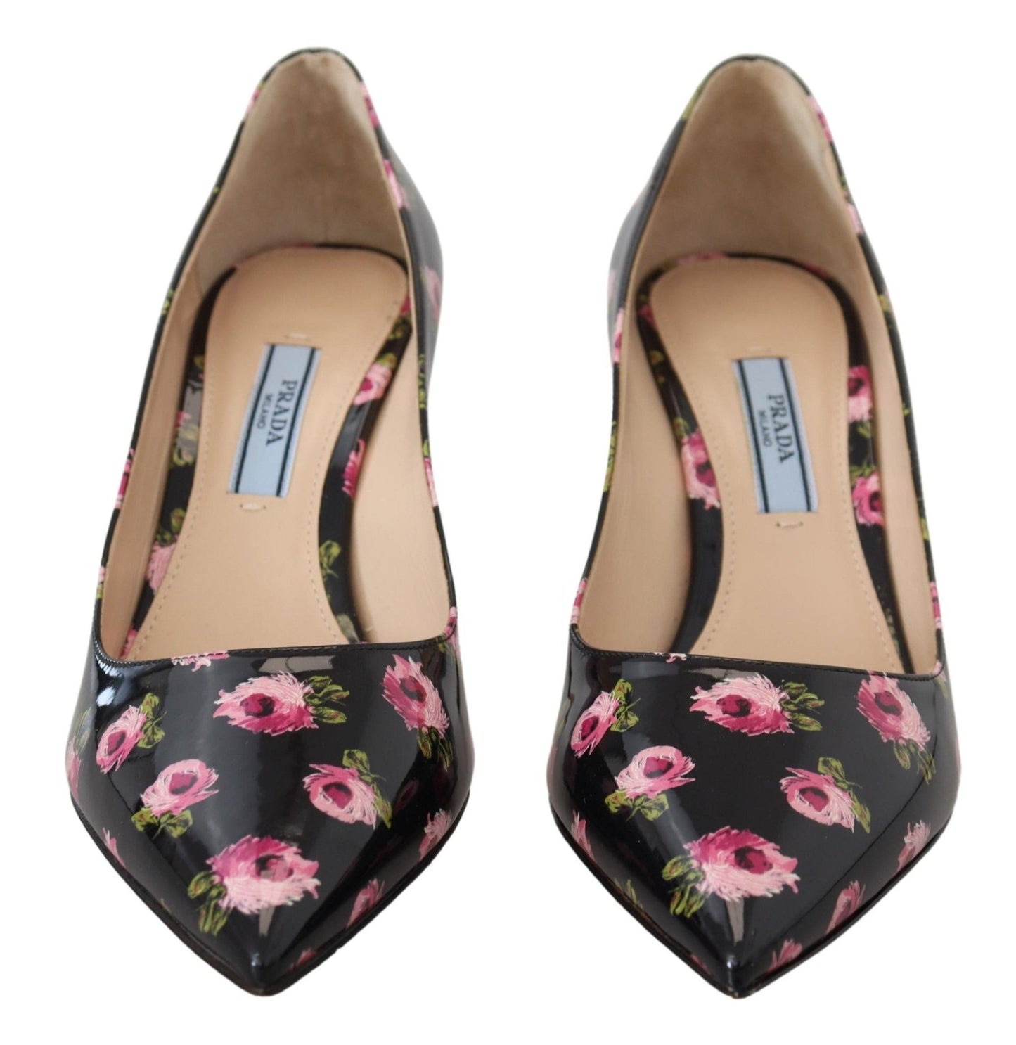 Prada Black Leather Floral Heels Stilettos Pumps - SMARTMARTNZ
