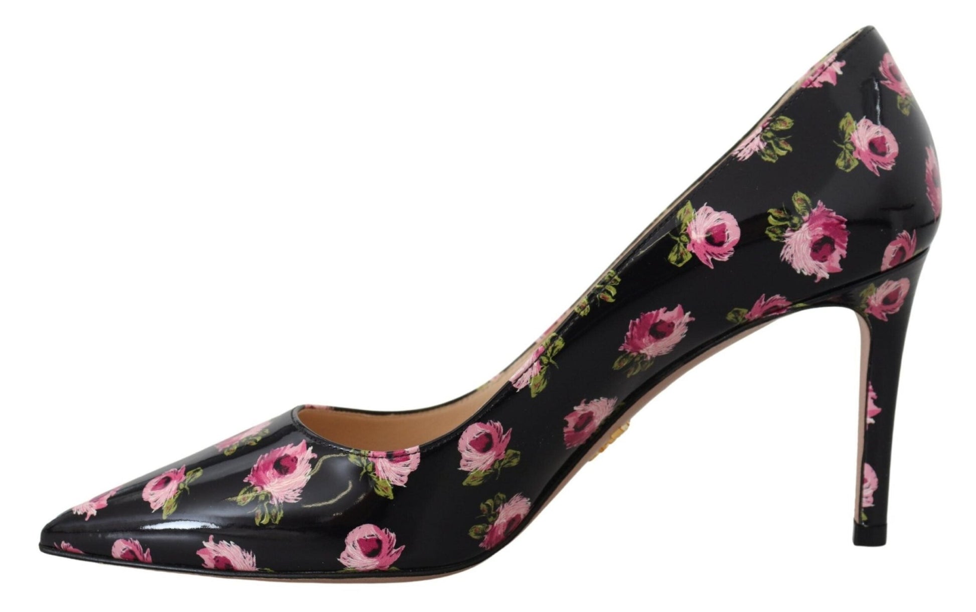 Prada Black Leather Floral Heels Stilettos Pumps - SMARTMARTNZ